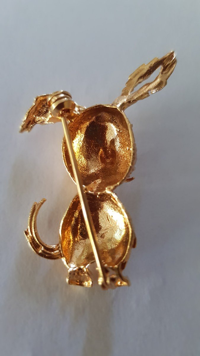 Gold Rabbit Brooch - Emeralds-photo-2