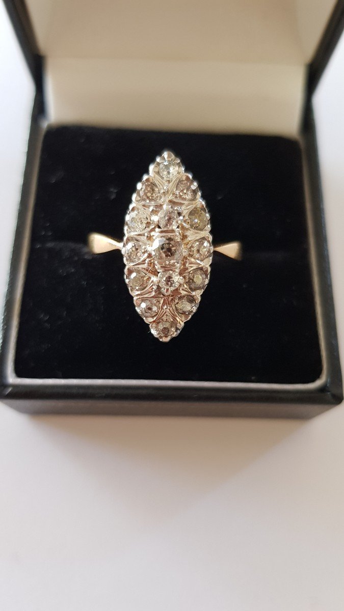 Bague Marquise Or-platine-diamants