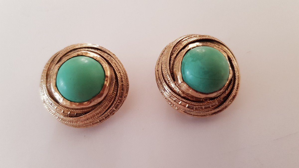 Vermeil-turquoise Ear Clips