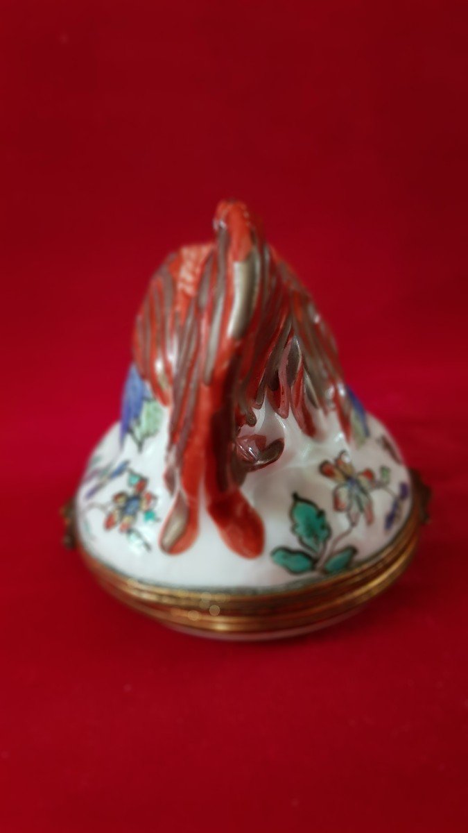 19th Rooster And Hen Porcelain Box-photo-3