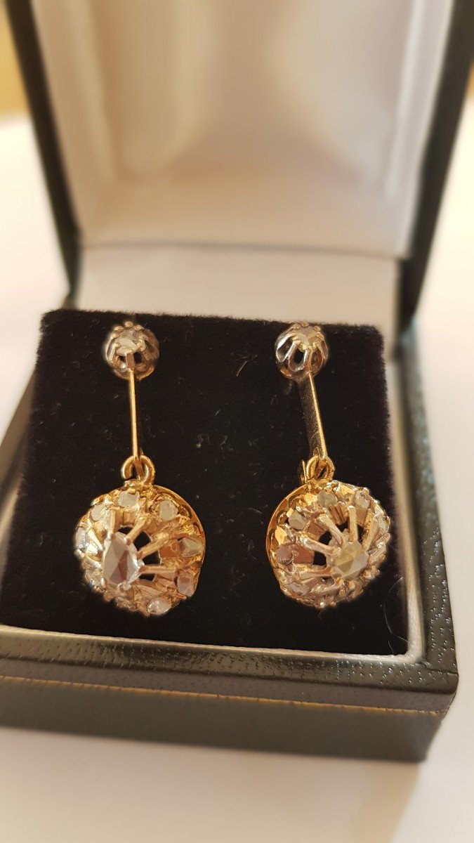 Gold-silver-diamond Drop Earrings