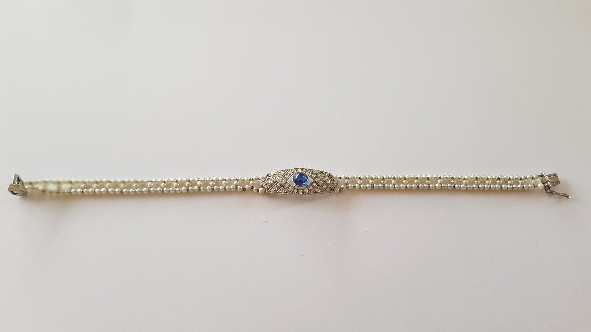 Art Deco Bracelet: Gold - Pearls - Sapphire-diamonds-photo-2