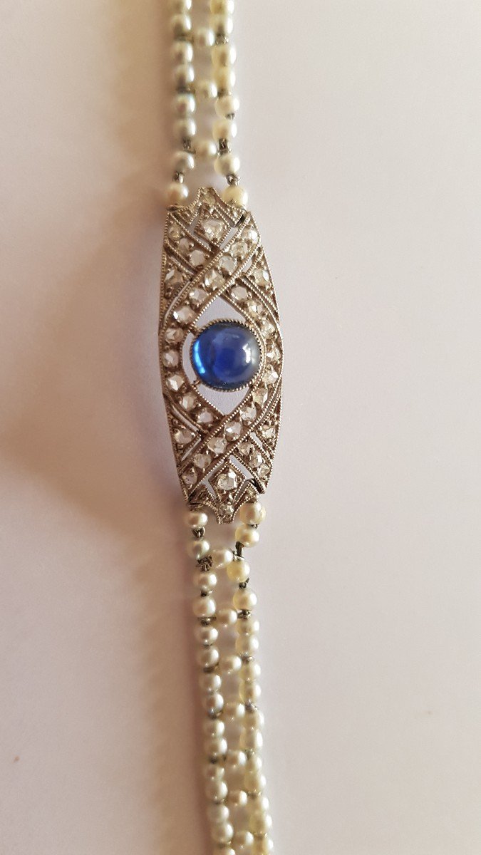 Art Deco Bracelet: Gold - Pearls - Sapphire-diamonds-photo-3