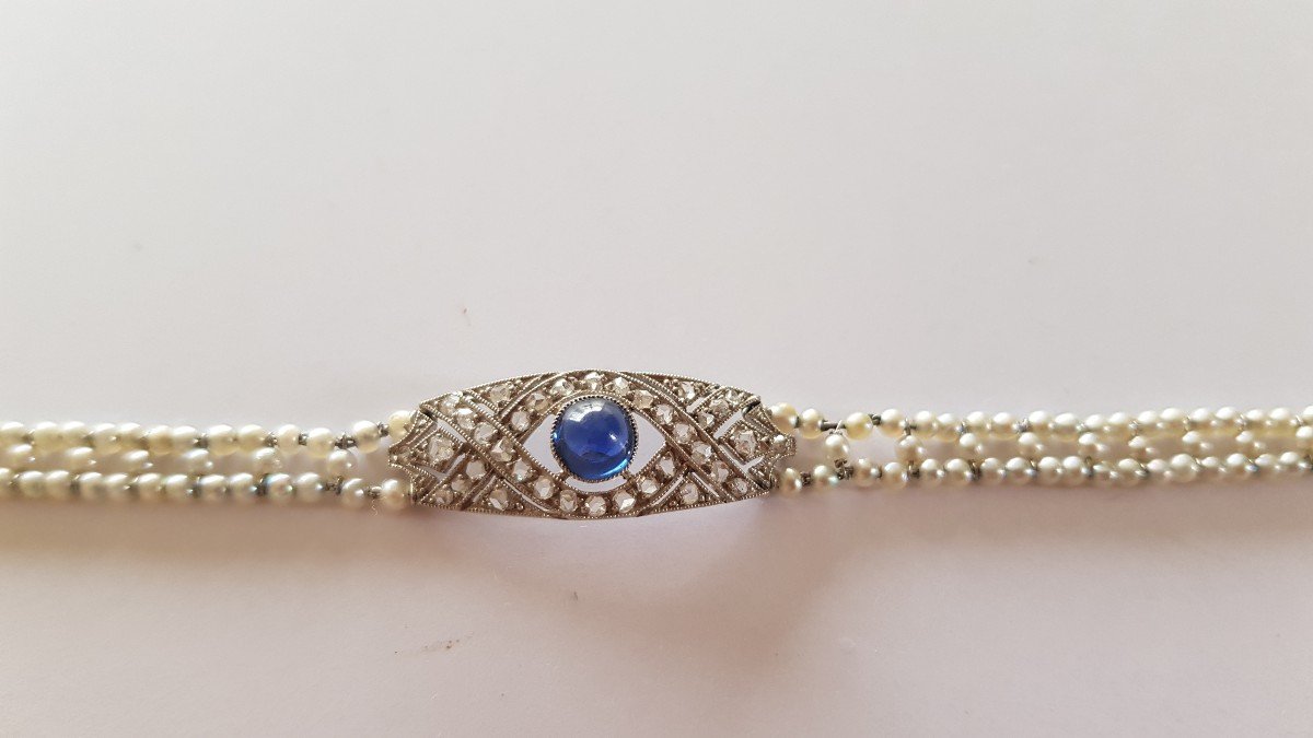 Art Deco Bracelet: Gold - Pearls - Sapphire-diamonds-photo-3