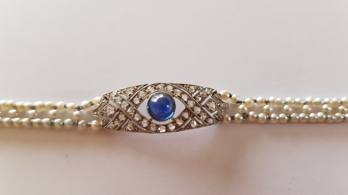 Art Deco Bracelet: Gold - Pearls - Sapphire-diamonds