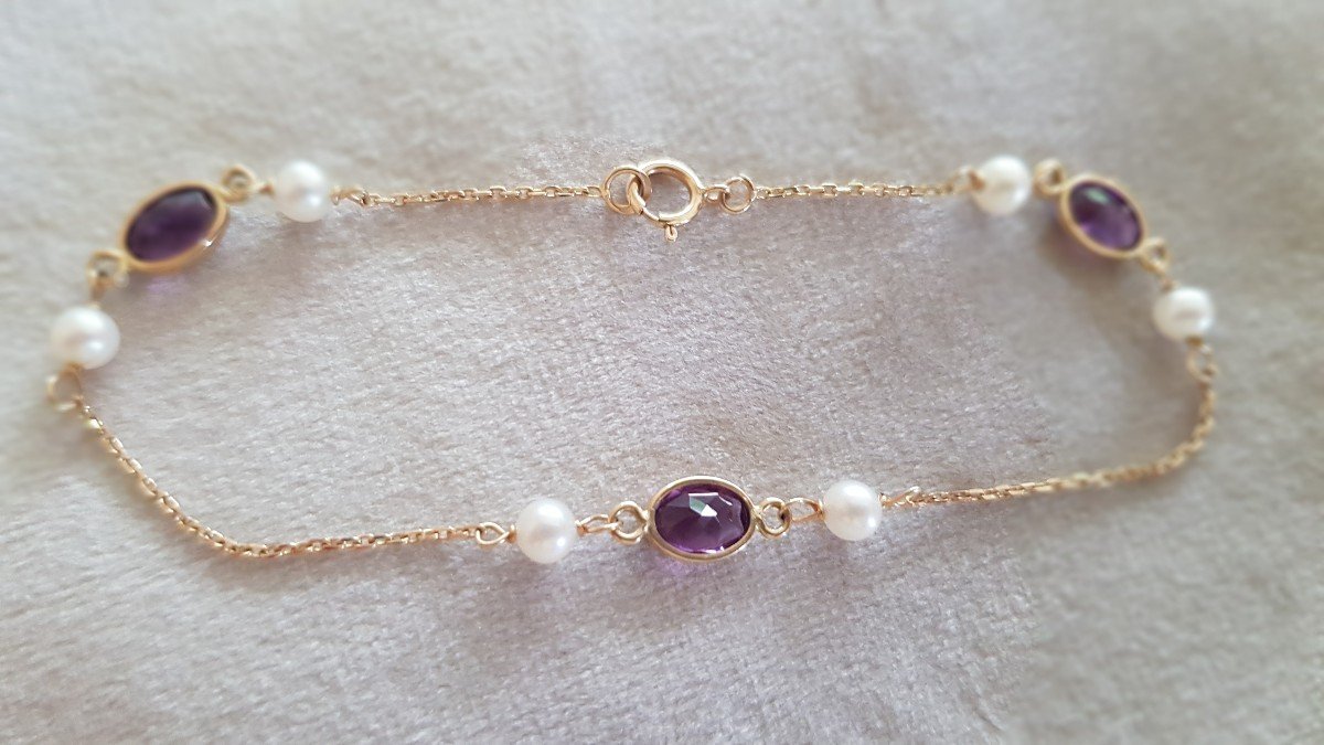 Gold-amethyst-pearl Bracelet-pendant Set-photo-2