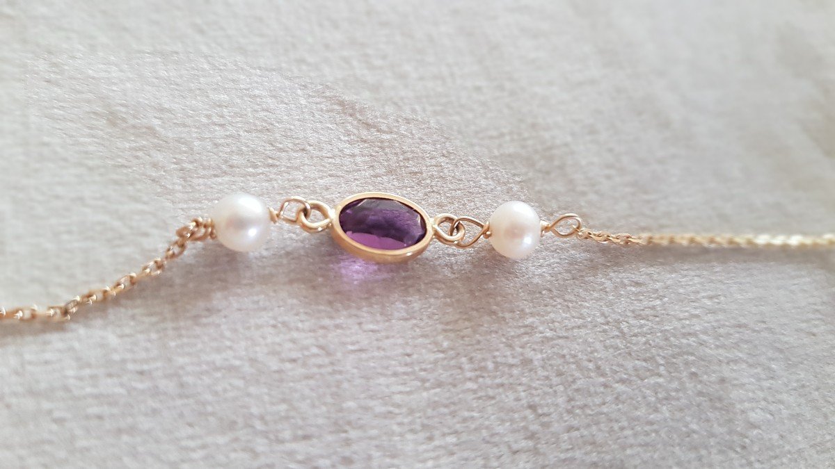 Gold-amethyst-pearl Bracelet-pendant Set-photo-3