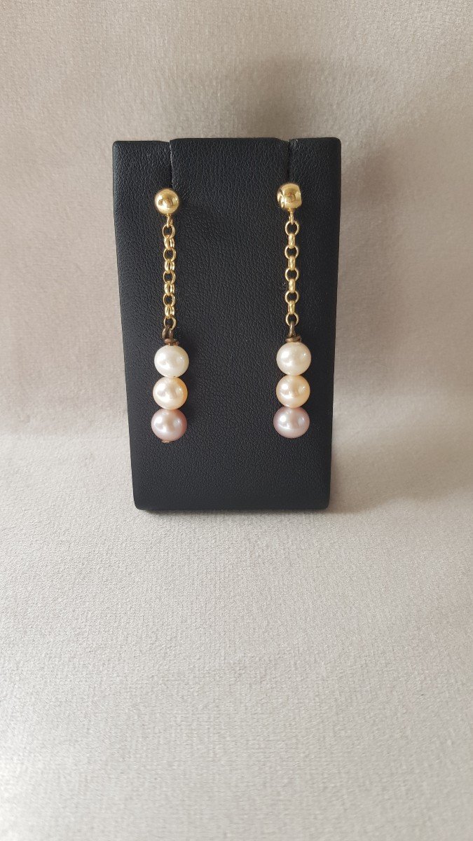 Gold And Pearl Drop Earrings-photo-2