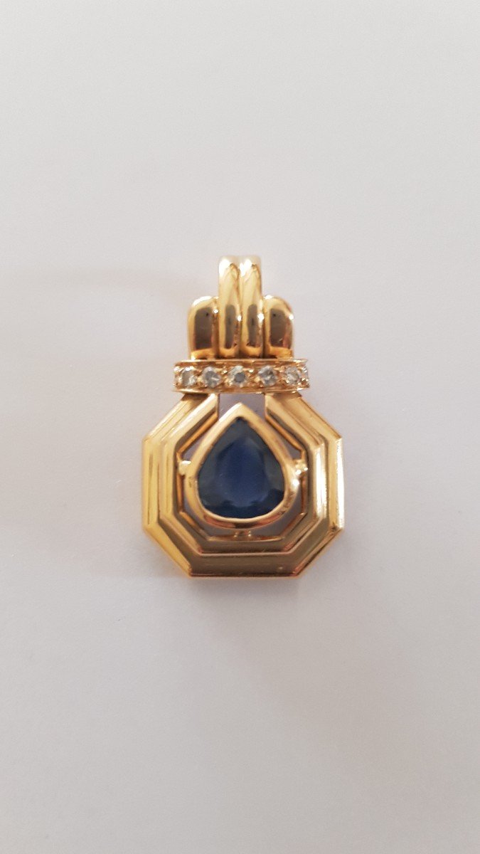 Art Deco Pendant Gold-sapphire-diamonds-photo-2