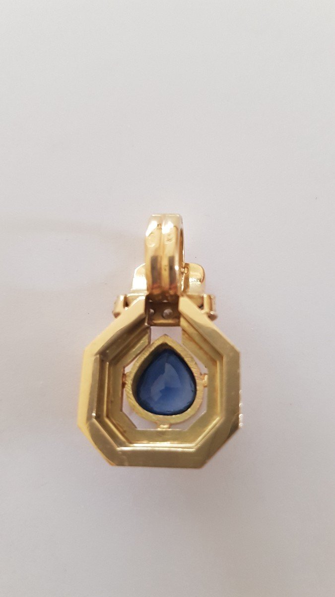 Art Deco Pendant Gold-sapphire-diamonds-photo-3