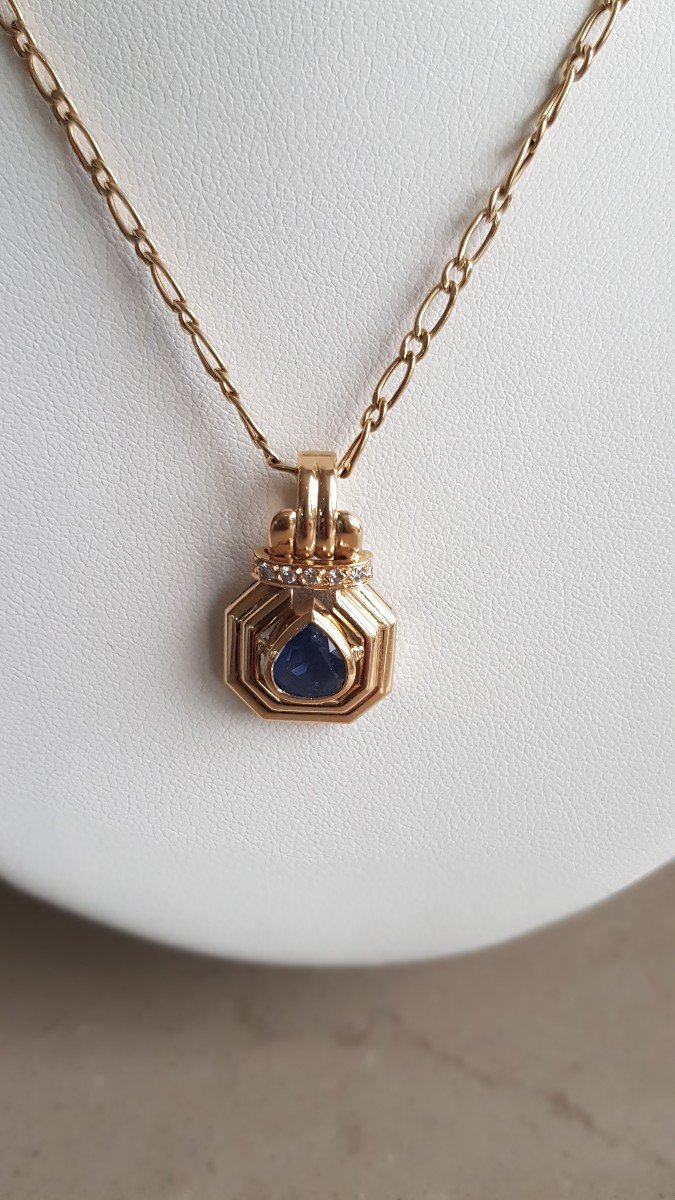 Art Deco Pendant Gold-sapphire-diamonds-photo-4