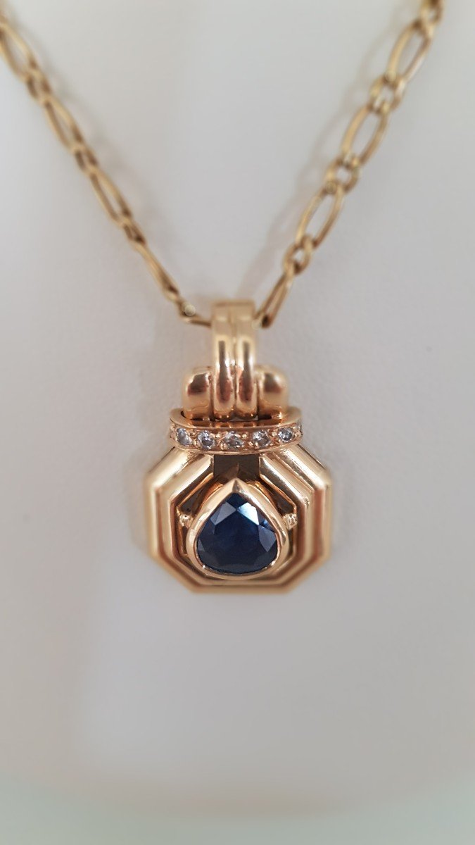 Art Deco Pendant Gold-sapphire-diamonds