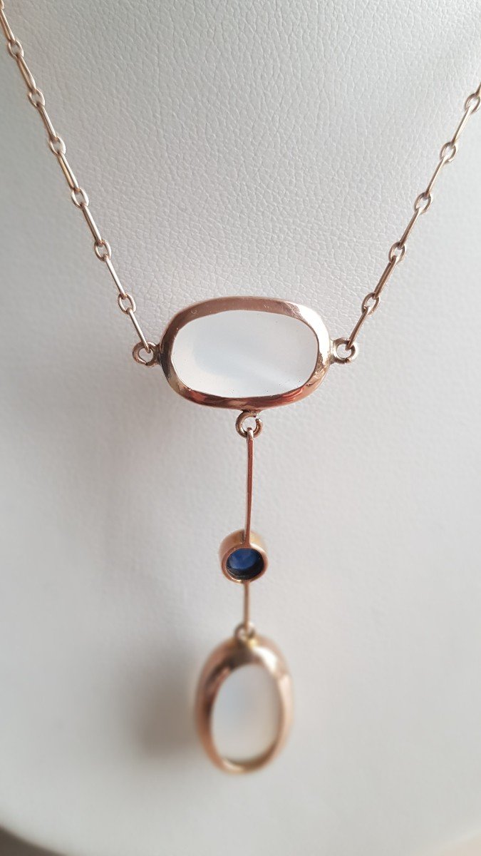 Collier Or, Pierres De Lune Et Saphir -photo-1