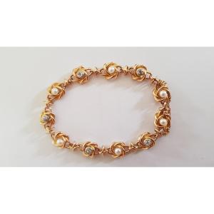 Gold Bracelet - Pearls - Diamonds