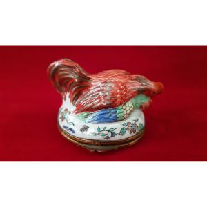 19th Rooster And Hen Porcelain Box