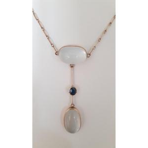 Gold, Moonstone And Sapphire Necklace 