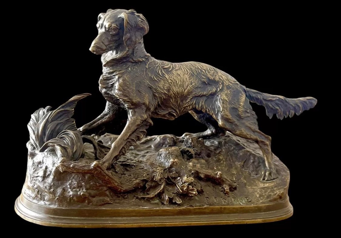 31cm Sculpture Animalière Chien En Bronze P J Mêne XIXeme 
