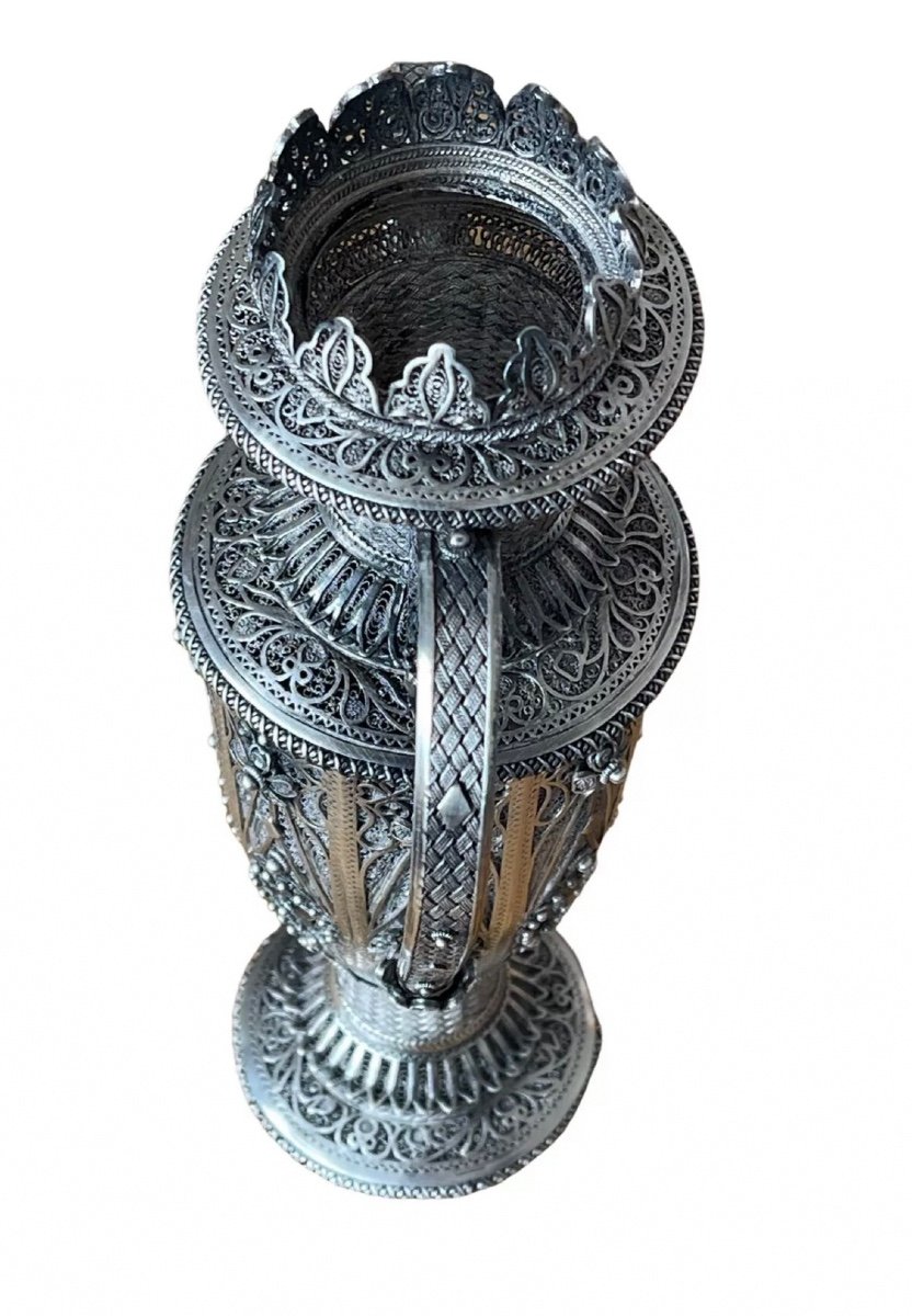 Vase In Sterling Silver Russian Art 23cm 43gr Dentalle-photo-8