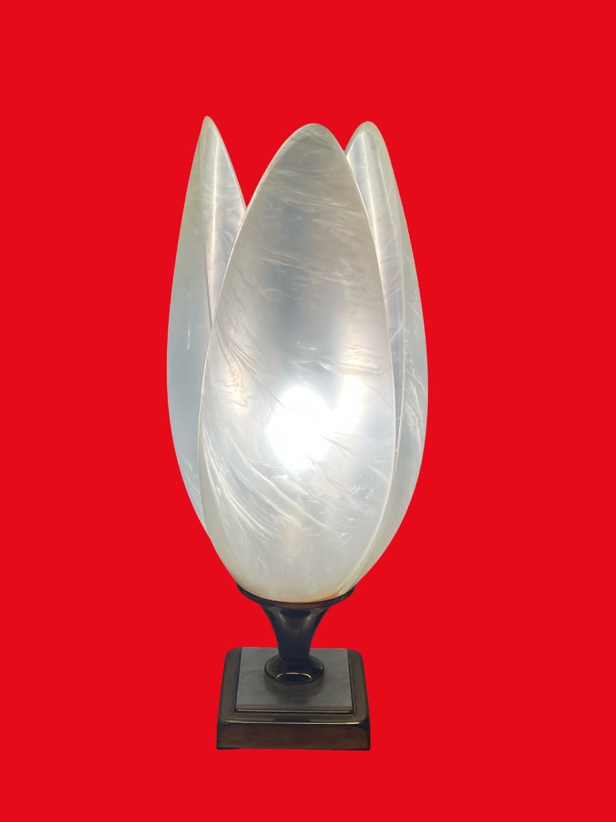 Designer Tulip Table Lamp In Perspex Attributed To Maison Rougier 