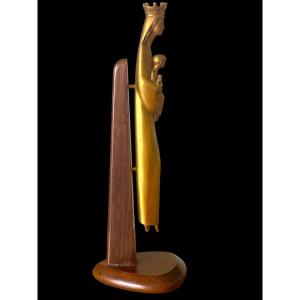 François Brochet Sculpture Vierge à L’enfant Maternité En Bronze doré art déco 