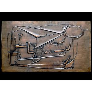 Repoussé Copper Plate Panel By André Bizette Lindet Sculptor In Marine Bas Relief