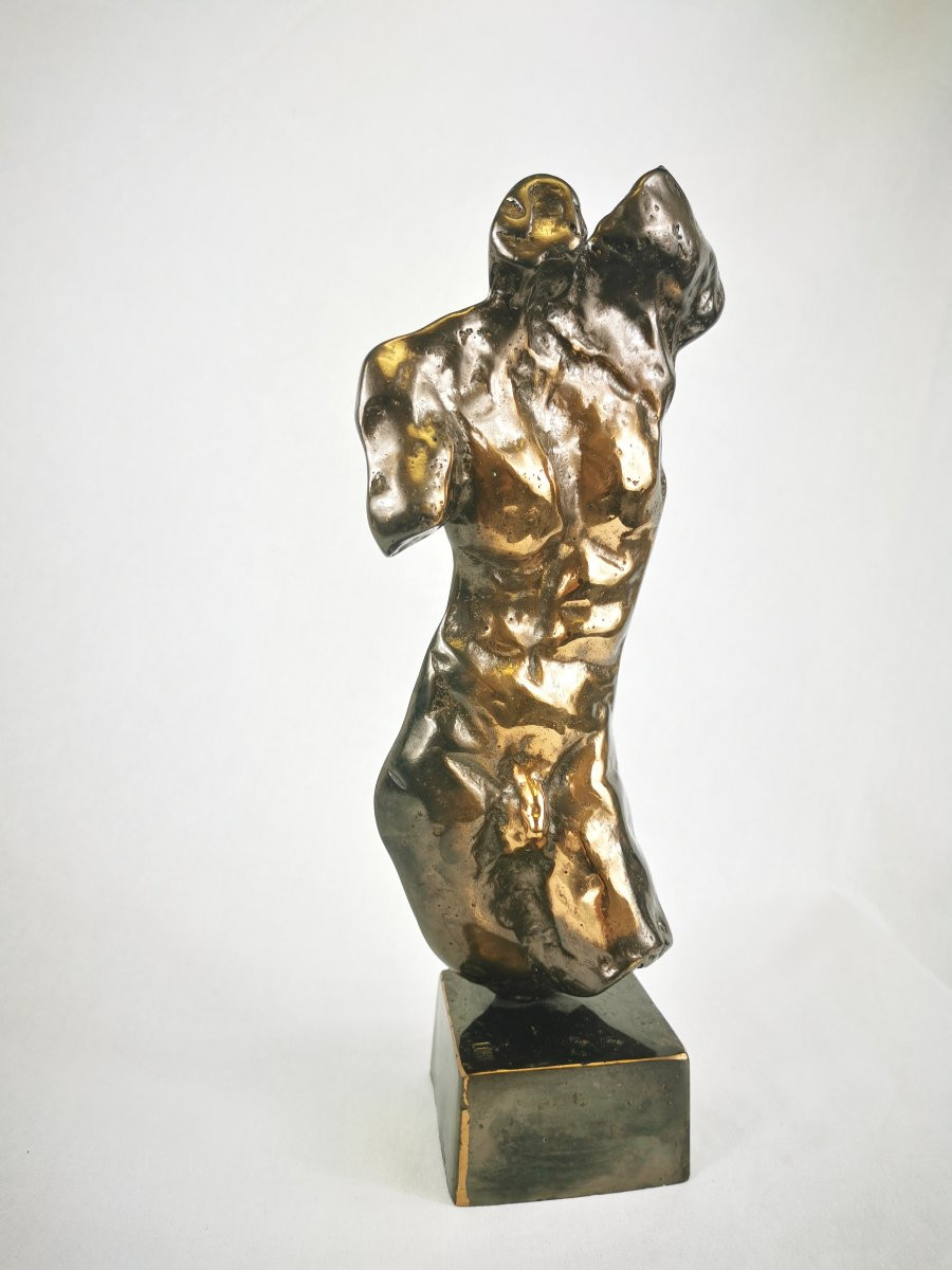 Sculpture En Bronze Torse Masculin Signé Lohé  1960-photo-2