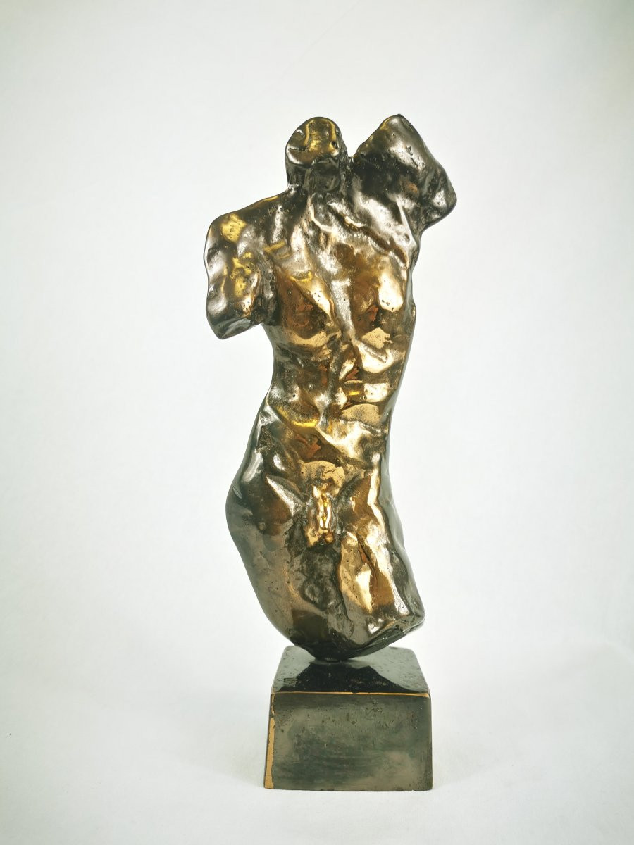 Sculpture En Bronze Torse Masculin Signé Lohé  1960-photo-1