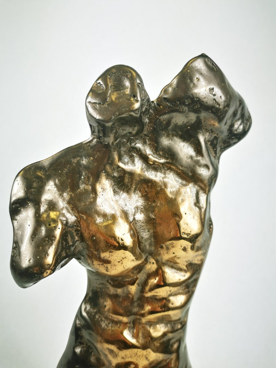 Sculpture En Bronze Torse Masculin Signé Lohé  1960-photo-3