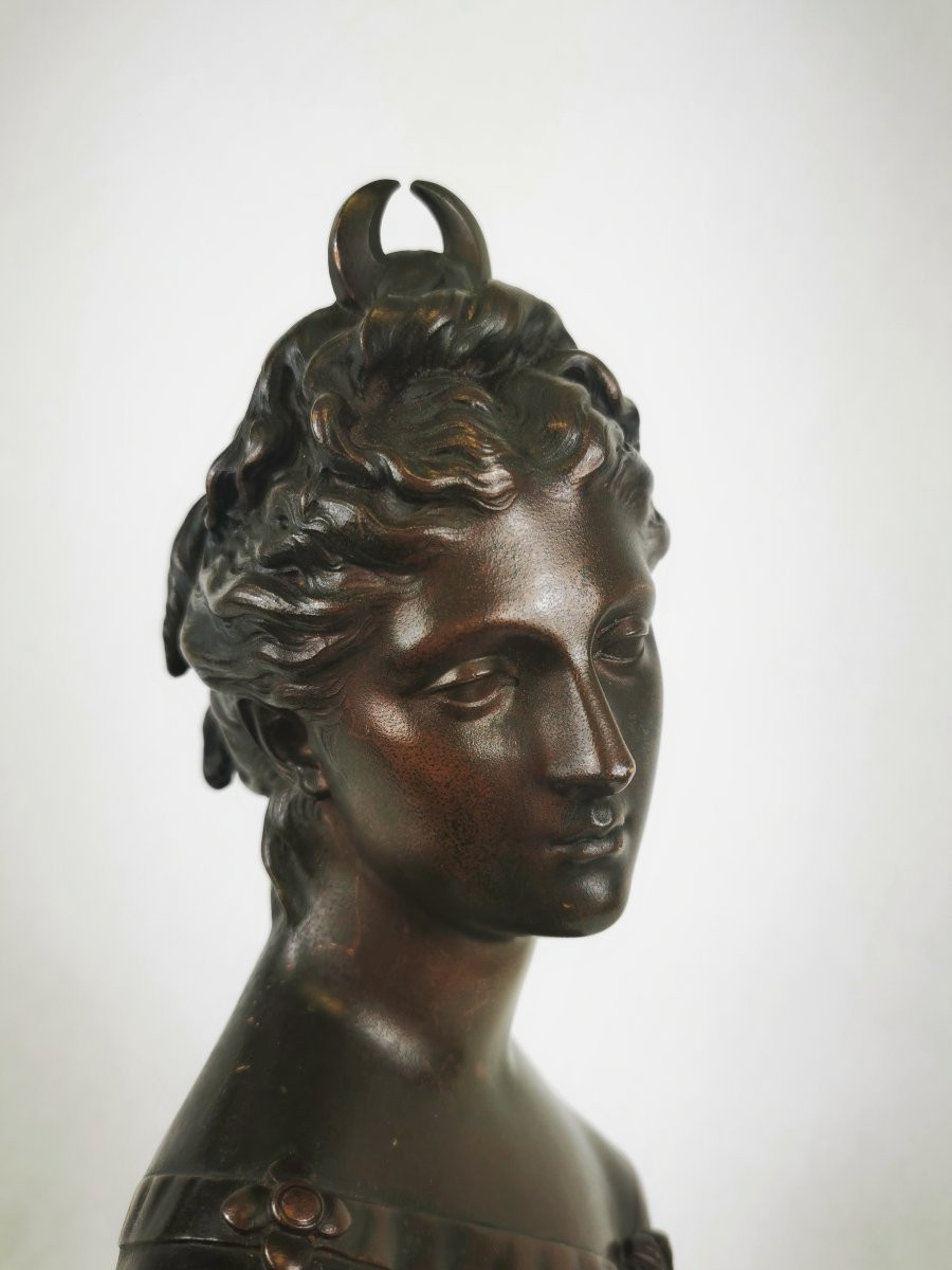 Bronze Sculpture "diana The Huntress" Houdon Foundry Susse Frères Early 20th Century -photo-3