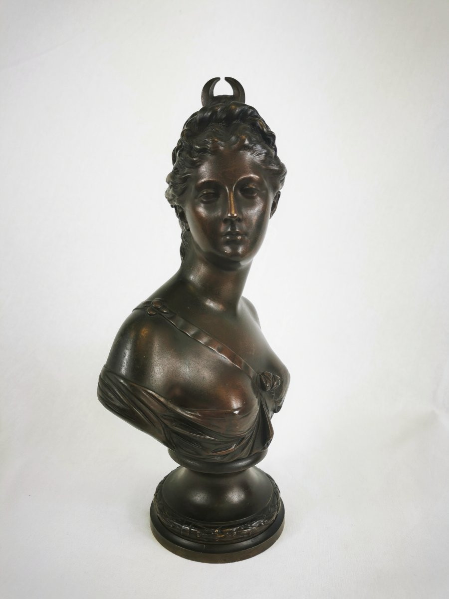 Bronze Sculpture "diana The Huntress" Houdon Foundry Susse Frères Early 20th Century -photo-2