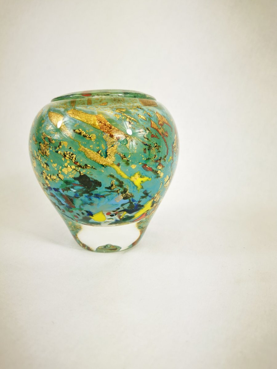 Blown Glass Vase With Gold Inclusion Jc Novaro (biot)-photo-2