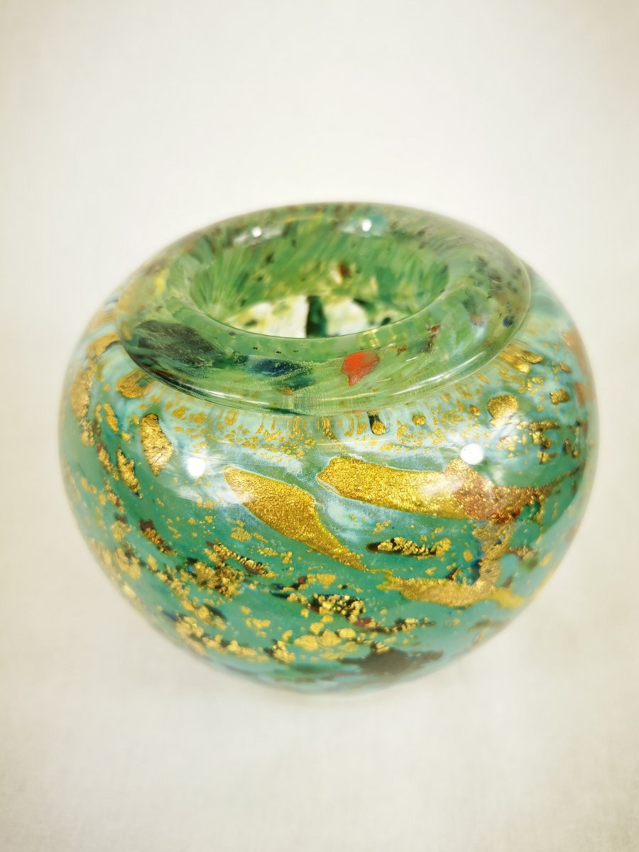 Blown Glass Vase With Gold Inclusion Jc Novaro (biot)-photo-3