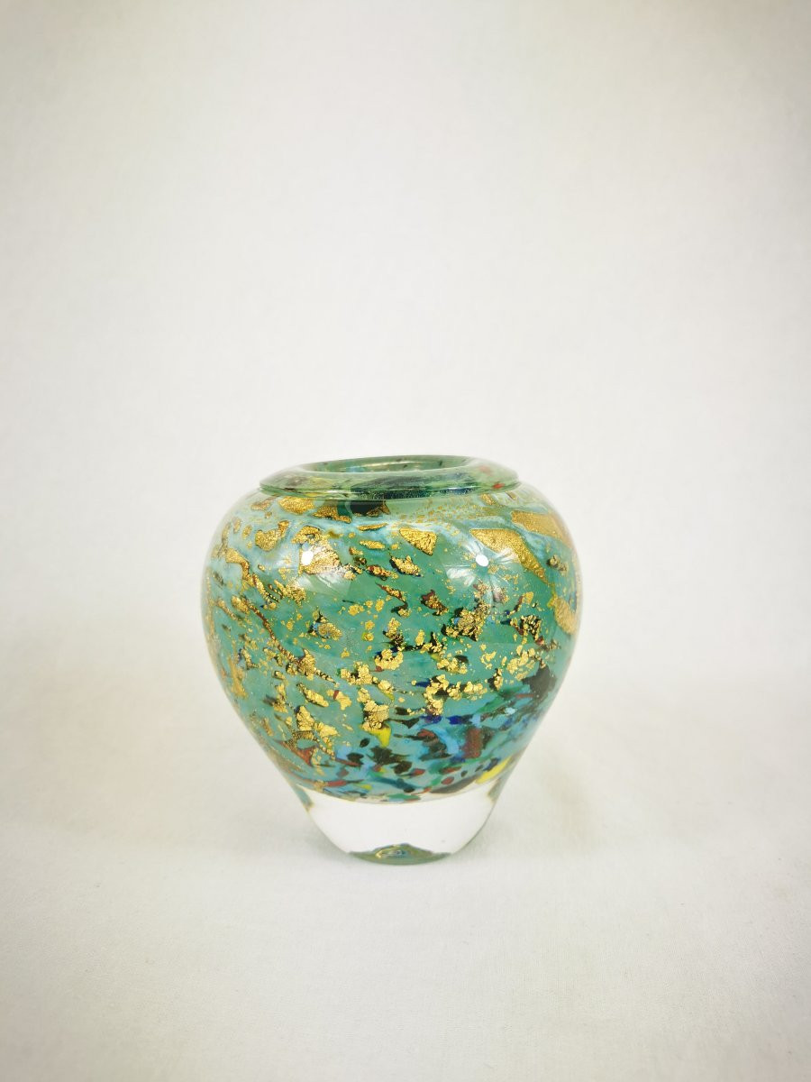 Vase En Verre Soufflé Inclusion d'Or Jc Novaro (biot)-photo-1