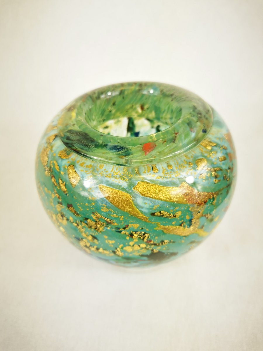 Blown Glass Vase With Gold Inclusion Jc Novaro (biot)-photo-2