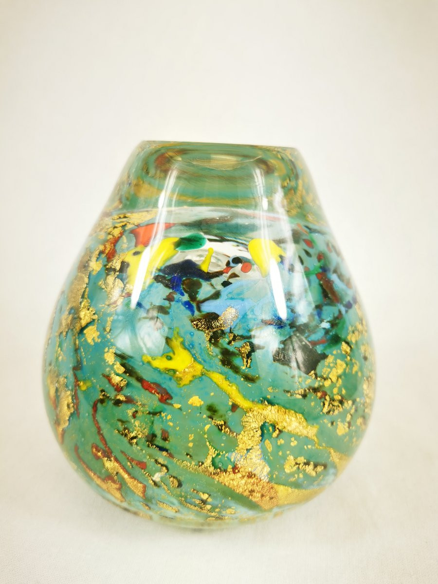 Blown Glass Vase With Gold Inclusion Jc Novaro (biot)-photo-3