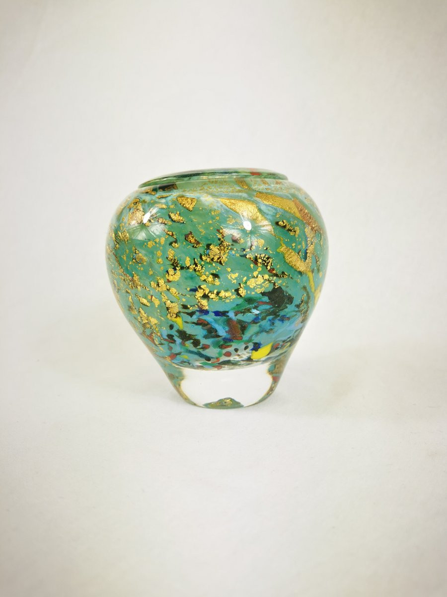 Blown Glass Vase With Gold Inclusion Jc Novaro (biot)-photo-5