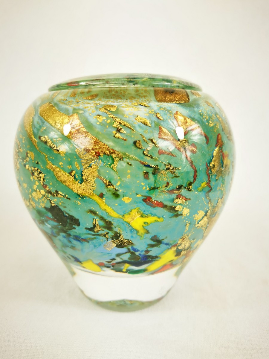 Vase En Verre Soufflé Inclusion d'Or Jc Novaro (biot)