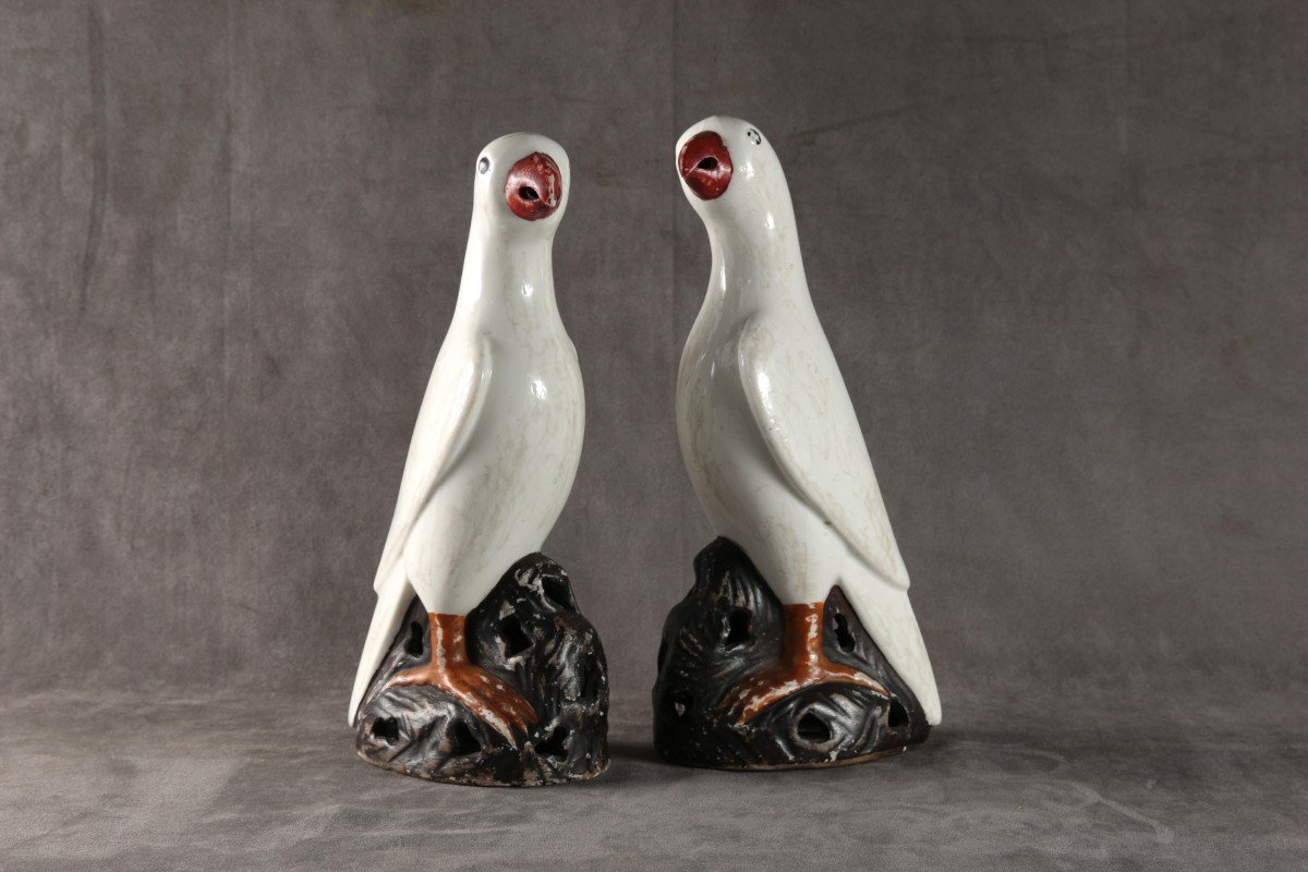 Pair Of Porcelain Parrots, China, Qing Dynasty, 18th Century -photo-4