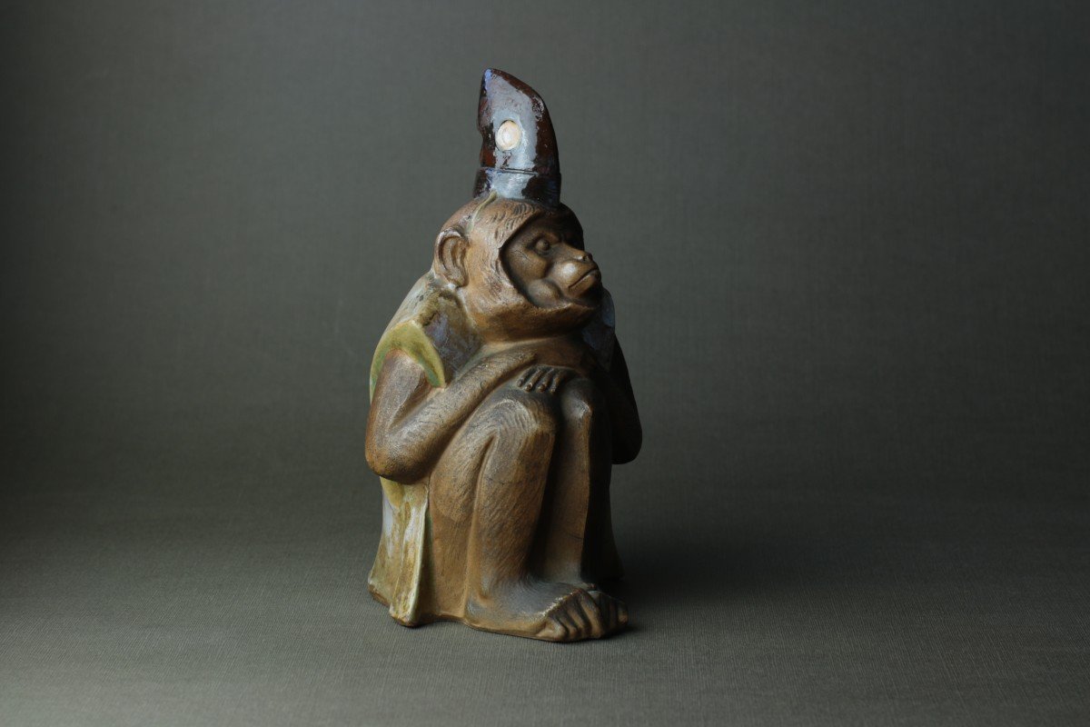 Ceramic Sculpture - Monkey In Shinto Garb By Shinkai Kanzan (1912-2011) Japan - Signed-photo-4