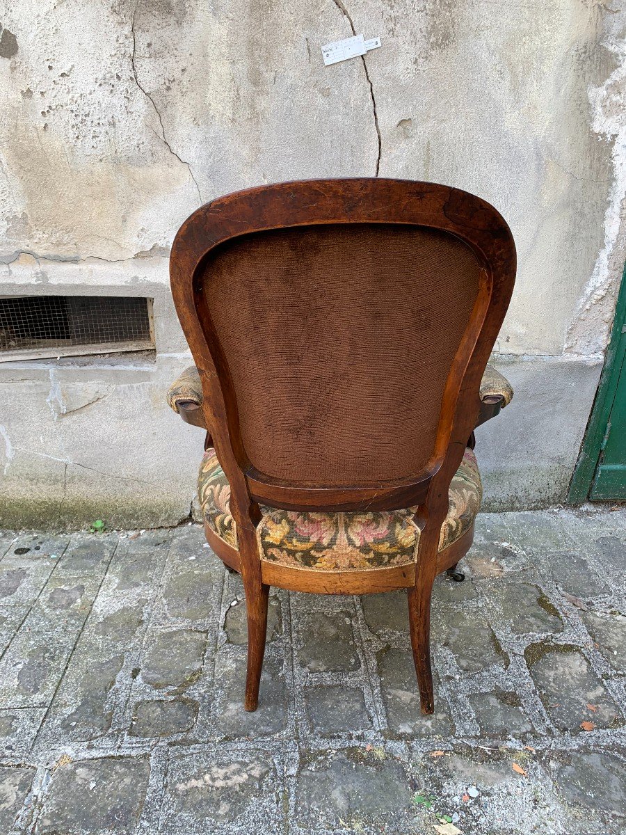 Pair Of Louis XV / Louis XVI Cabriolet Armchairs à La Reine - Late 18th Century-photo-4