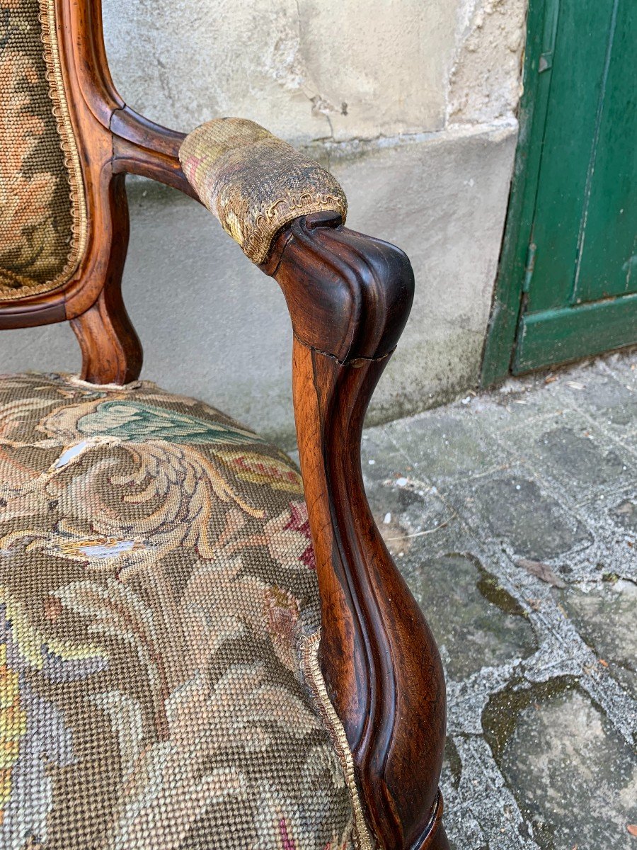 Pair Of Louis XV / Louis XVI Cabriolet Armchairs à La Reine - Late 18th Century-photo-1