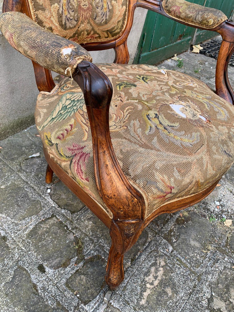 Pair Of Louis XV / Louis XVI Cabriolet Armchairs à La Reine - Late 18th Century-photo-4