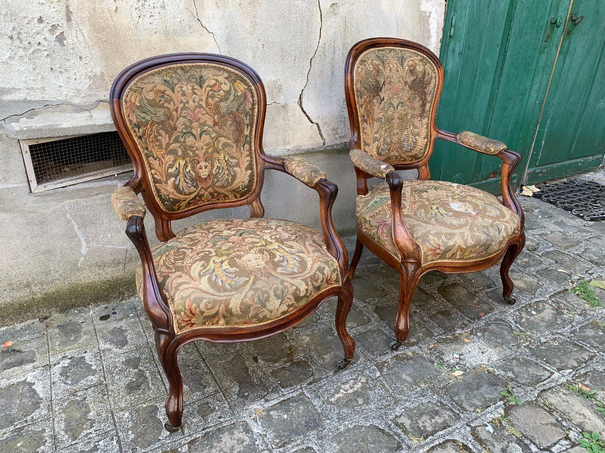 Pair Of Louis XV / Louis XVI Cabriolet Armchairs à La Reine - Late 18th Century-photo-6