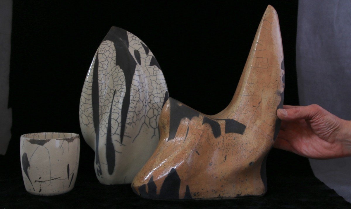  Biomorphic Abstract Ceramic Sculpture, Raku Stoneware, Belgium, 20th Century-photo-6