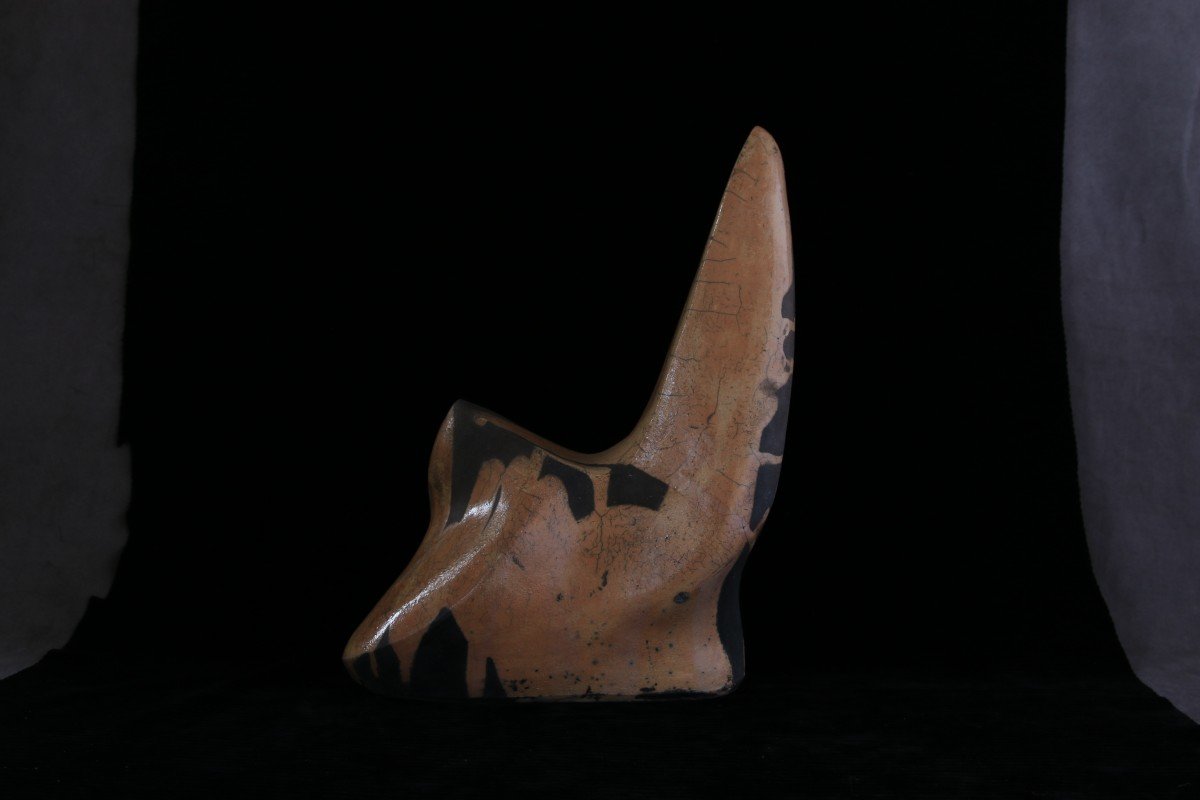  Biomorphic Abstract Ceramic Sculpture, Raku Stoneware, Belgium, 20th Century