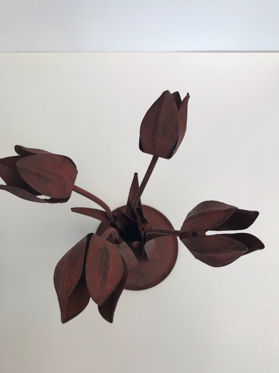 Vintage Wrought Iron Tulips. Flowers. Plant Sculpture, Ironwork Art, 70s-photo-2