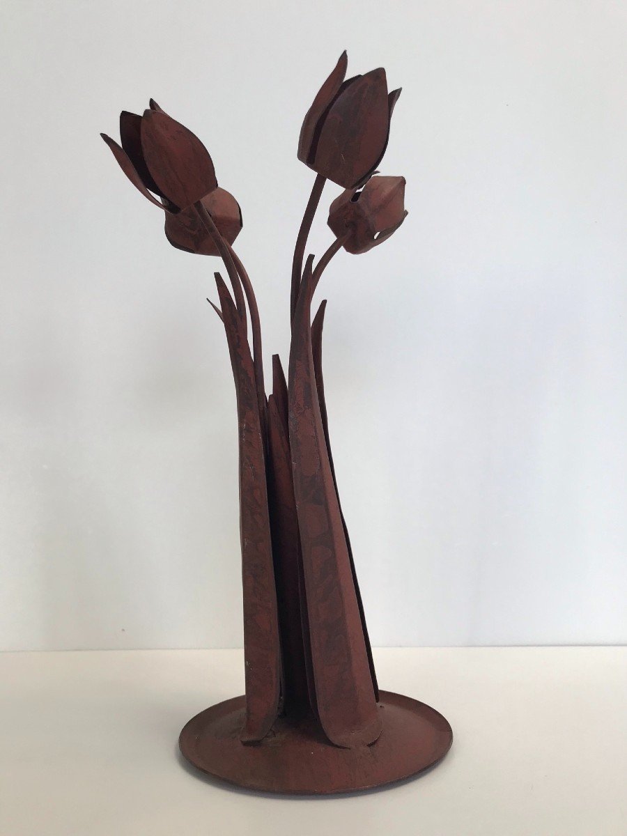 Vintage Wrought Iron Tulips. Flowers. Plant Sculpture, Ironwork Art, 70s