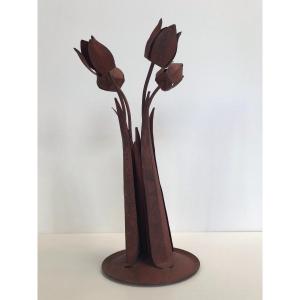 Tulipes En Fer Forgé Vintage. Fleurs. Sculpture Végétale, Ferronnerie D’art, Années 70