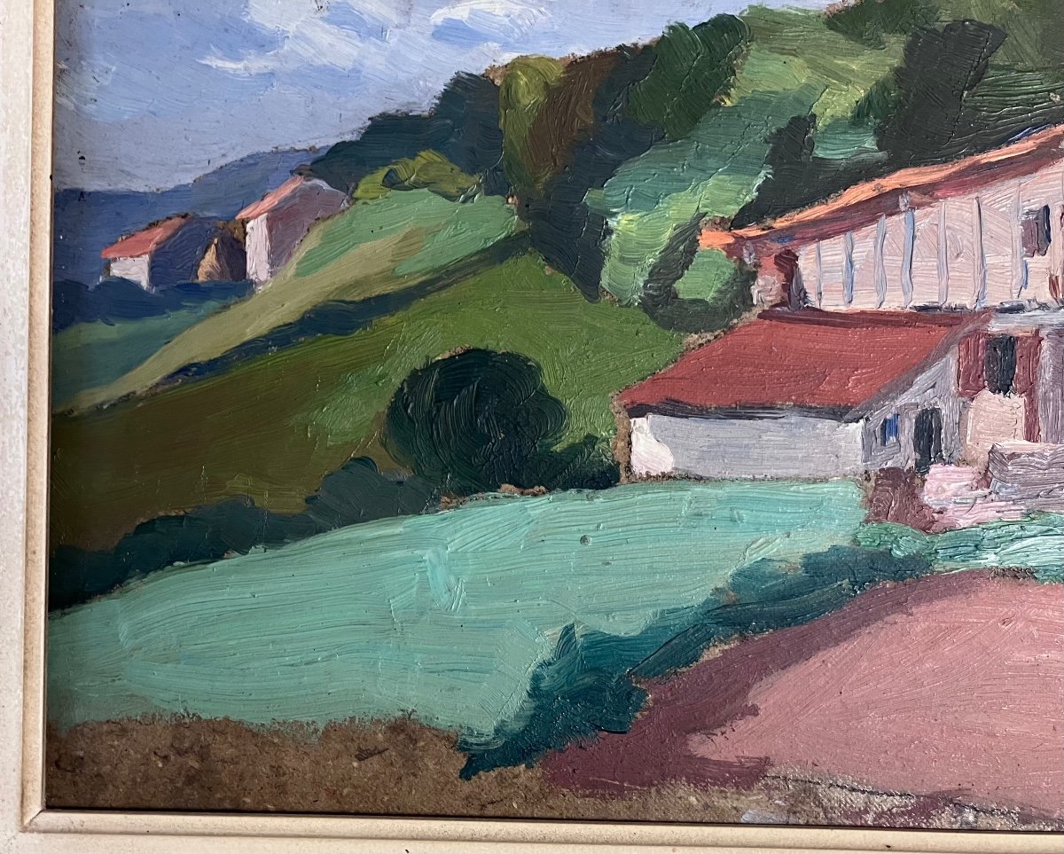 Maison Basque Huile Sur Carton Par Juliette Deshayes (1900-2001)-photo-3