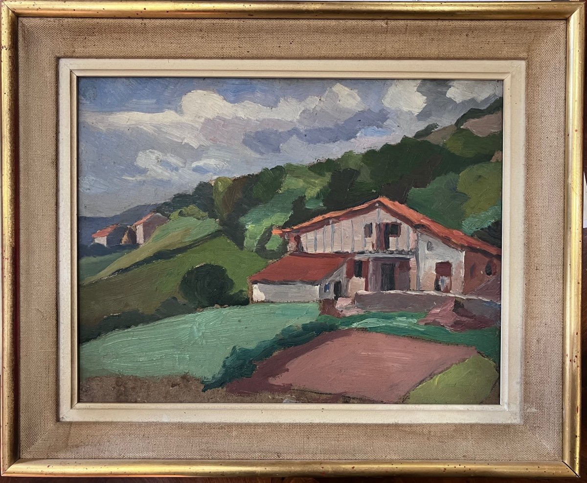 Maison Basque Huile Sur Carton Par Juliette Deshayes (1900-2001)